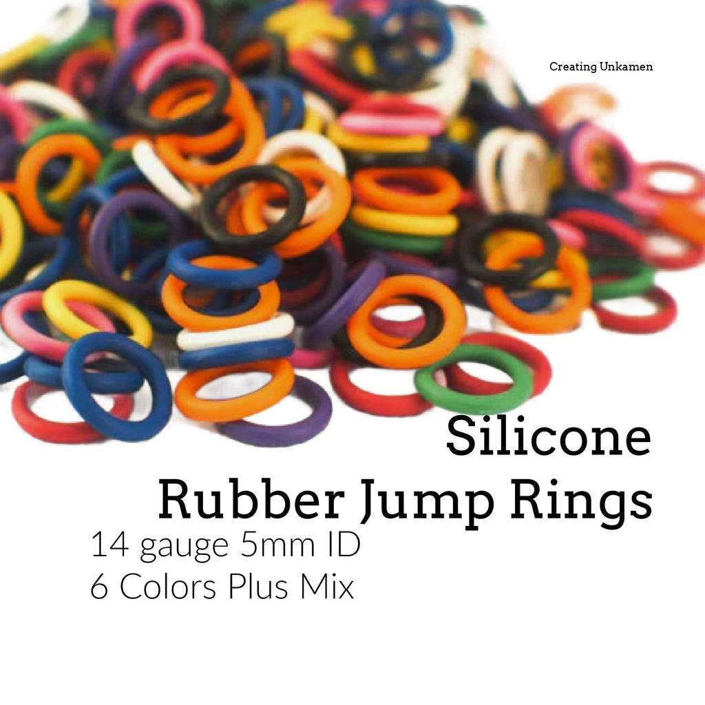 100 Silicone Rubber Jump Rings in 6 Colors - 14 gauge 5mm ID - 3/16"