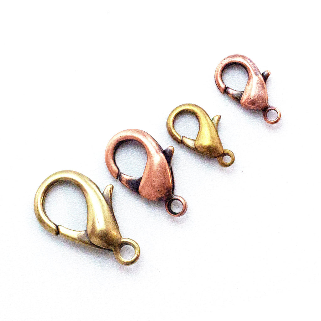 Clearance Sale Antique Copper and Antique Gold Plated Brass Lobster Clasps - Teardrop Style