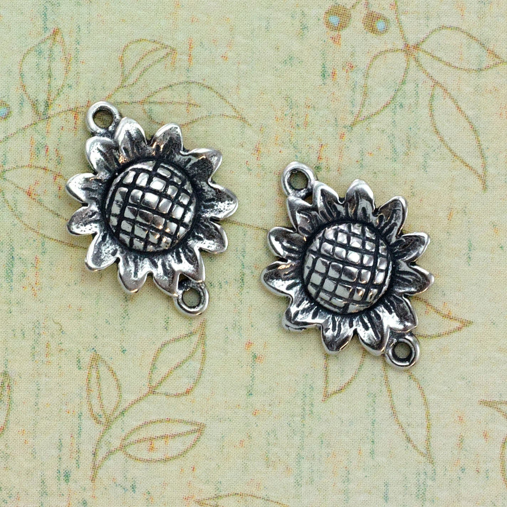 Sterling Silver Sunflower Links - 18mm X 13mm in Shiney, Antique or Black