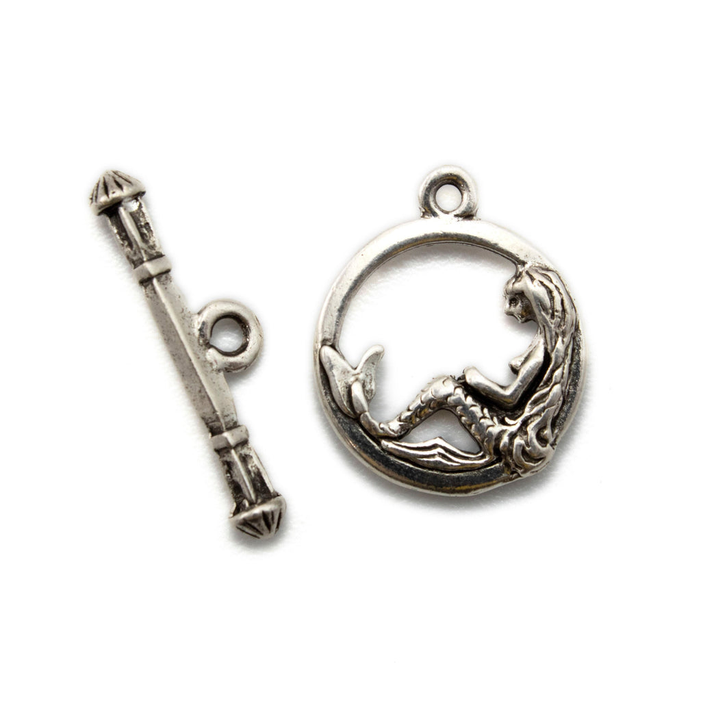 1 Circular Mermaid Toggle Clasp in Antique Silver Plated Pewter - 17mm - 100% Guarantee