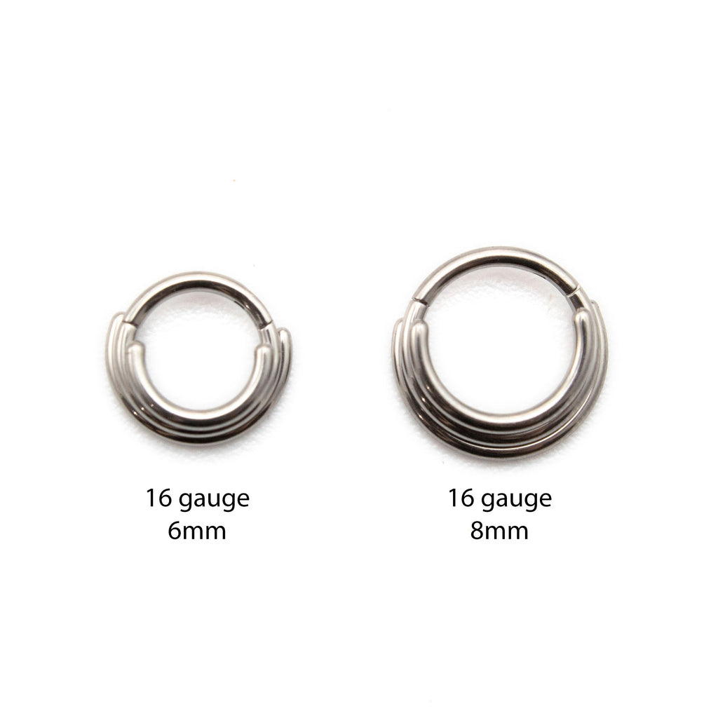 3 RIng Titanium Hoop - 16 gauge Clicker Segment - Colorful and Hypoallergenic Piercing