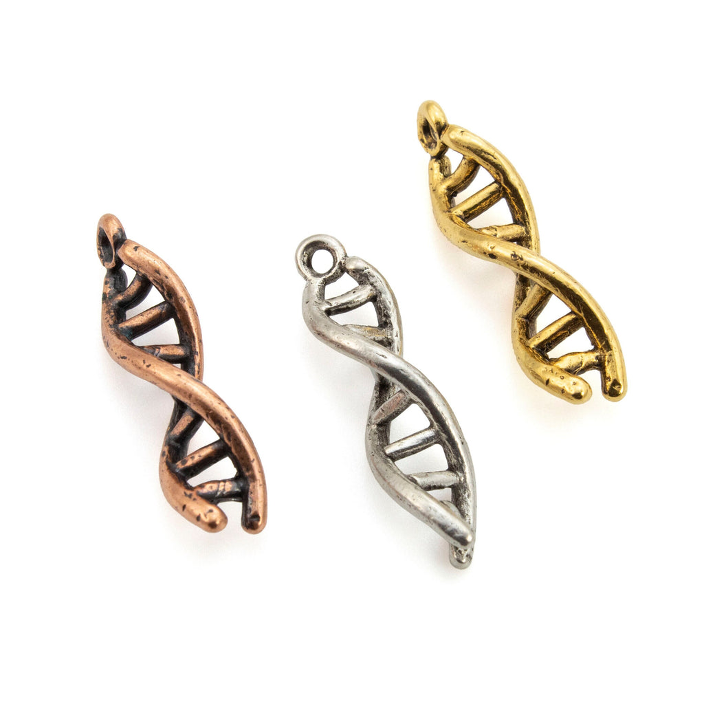 DNA Strand Charms in Antique Silver, Antique Gold, Antique Copper - 100% Guarantee