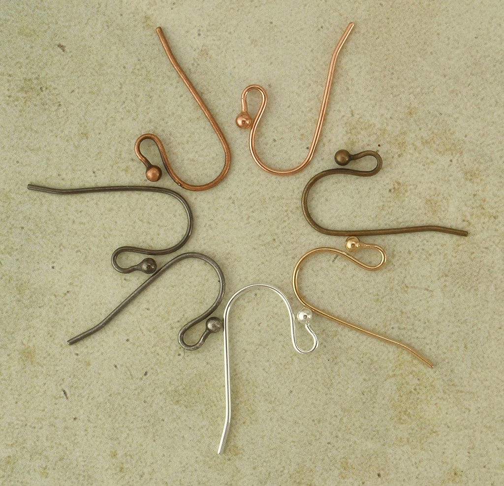 14 Pairs - Economical Ball Ear Wires - You Pick Finish - Silver, Gold, Antique Silver, Antique Gold, Copper, Antique Copper or Gunmetal
