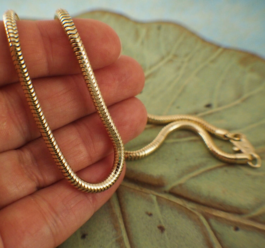 18 inch Gold Plated Brass Snake Chain - 3mm - Top Shelf - Sturdy and Elegant and Made in the USA