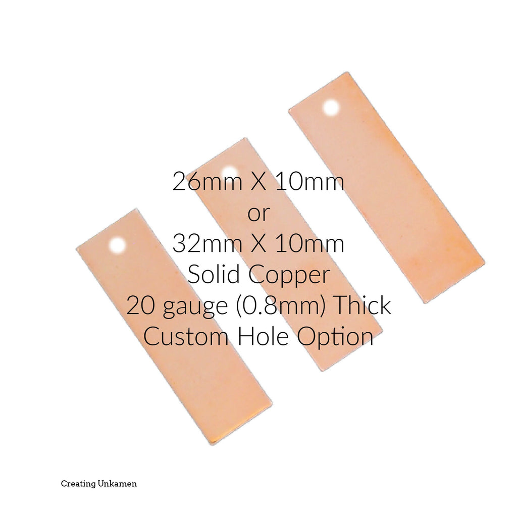 3 Copper Rectangle Stamping Blanks, Discs - 26mm X 10mm or 32mm X 10mm