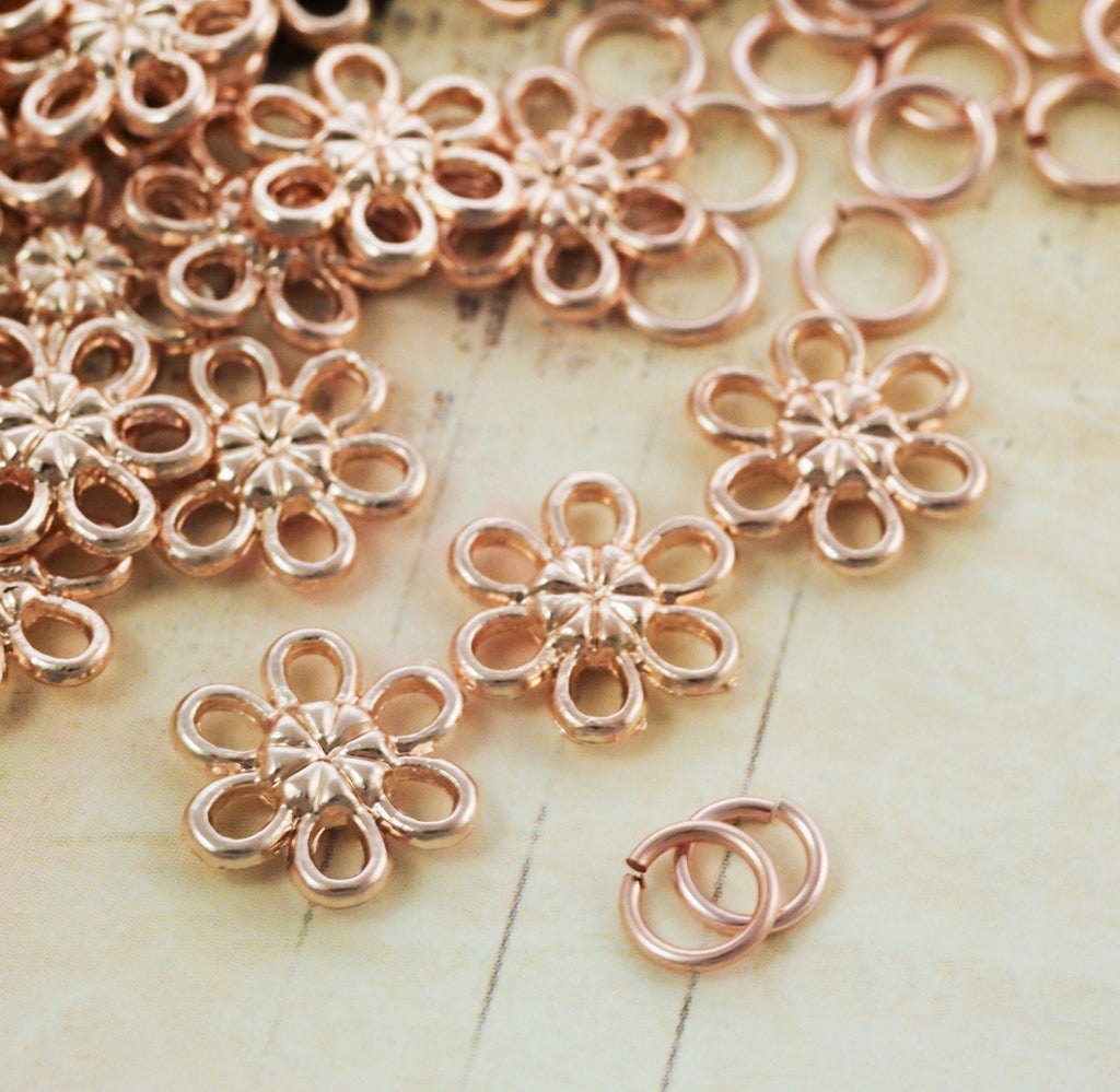 Clearance Sale 30 Rose Gold Plated Flower Charms - 10mm Forget Me Nots