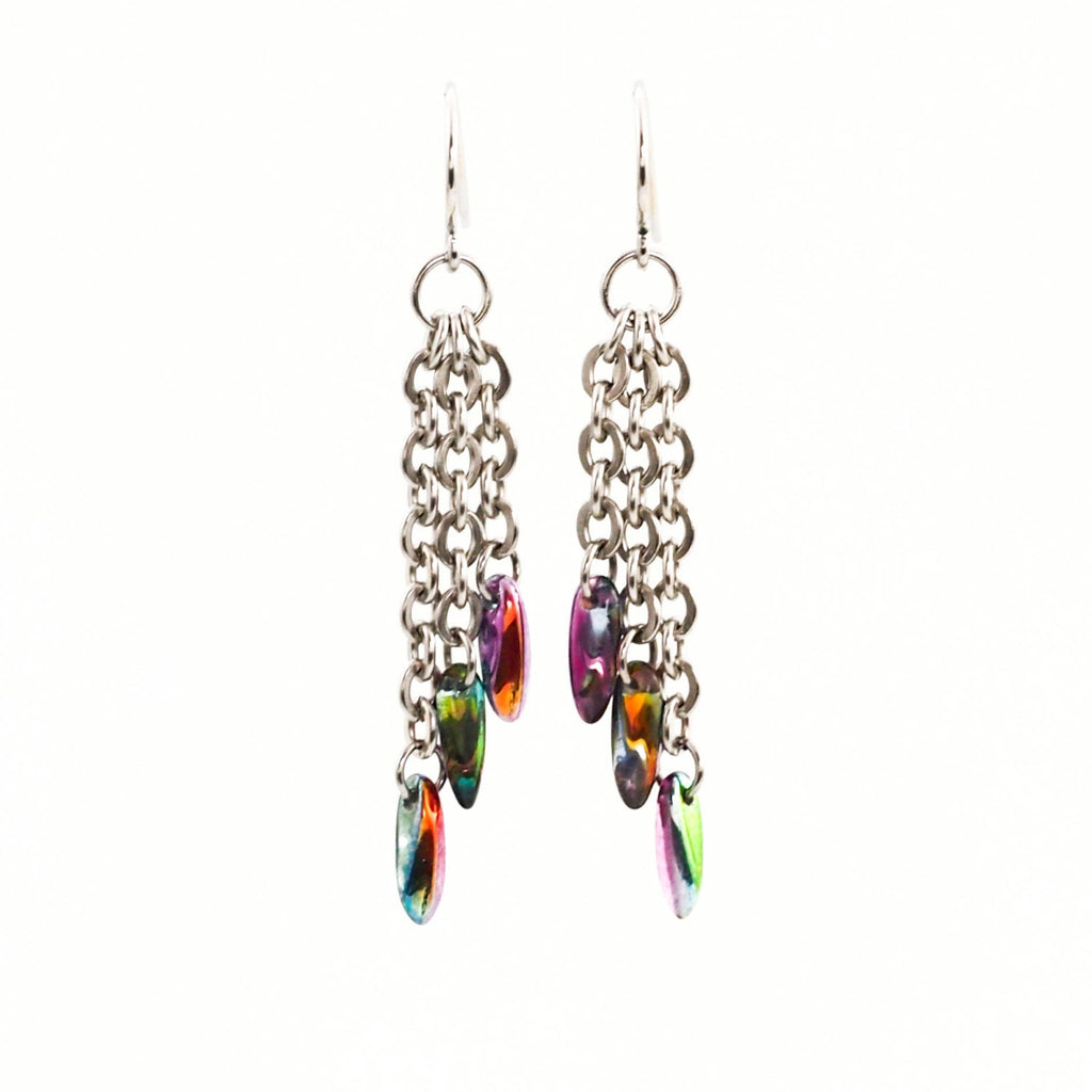 Trish Earrings in Stainless Steel and Golden Peacock Beads