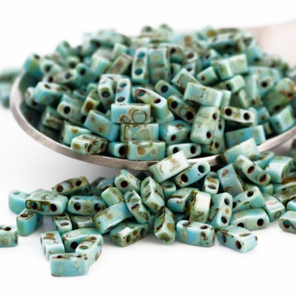 Miyuki 4514 Opaque Turquoise Blue Picasso Tila and Half Tila Beads - 100% Guarantee