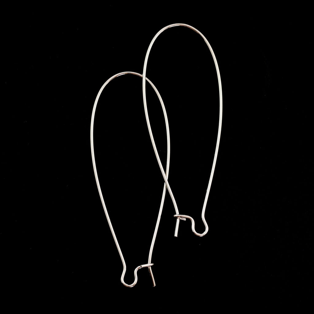 10 Pairs Large Kidney Ear Wires - Silver or Gold Plate - 47mm X 19mm