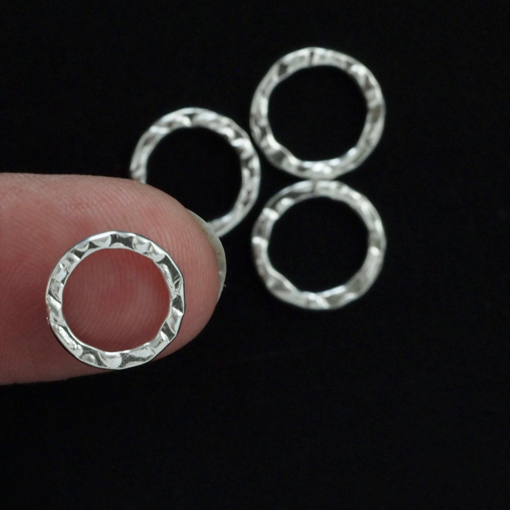 2 Round Sterling Silver Textured Links in 12mm, 15mm, 20mm or 23mm - Shiny, Antique or Black