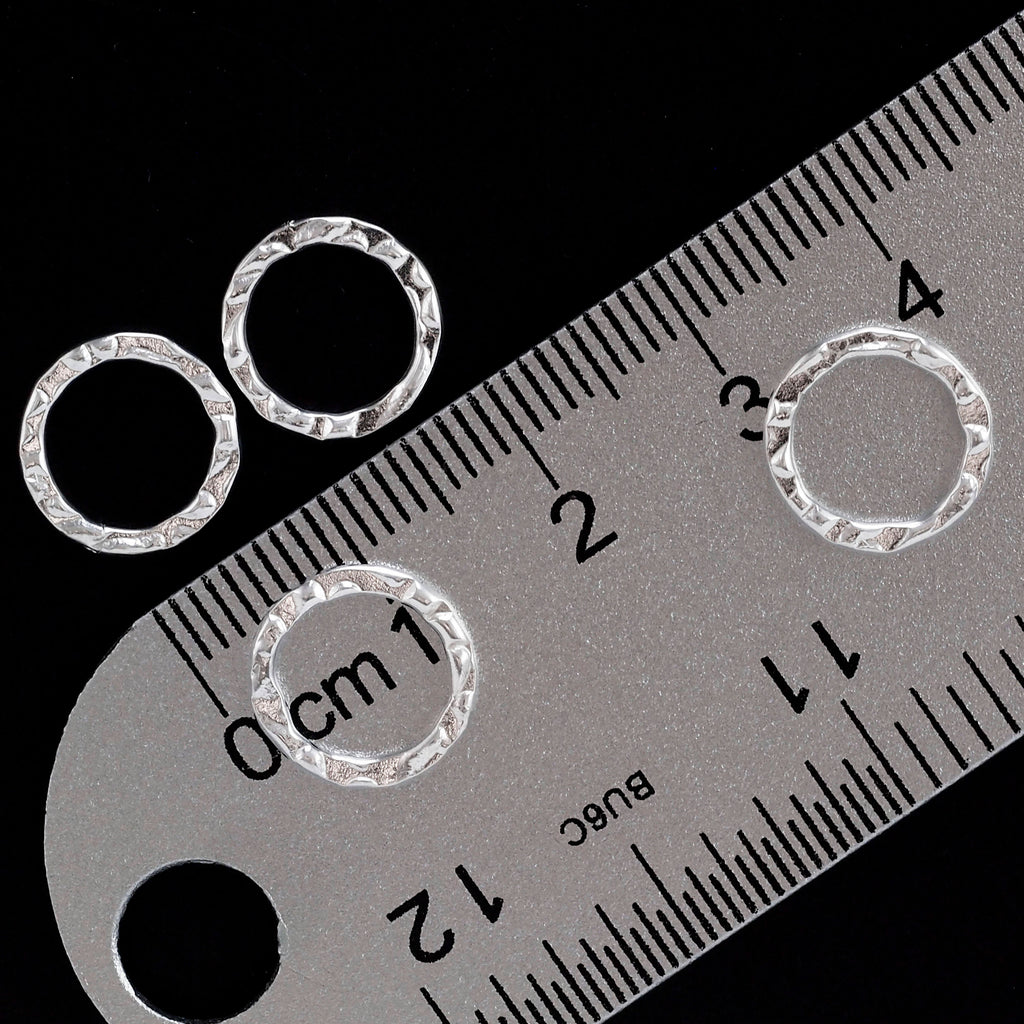 2 Round Sterling Silver Textured Links in 12mm, 15mm, 20mm or 23mm - Shiny, Antique or Black