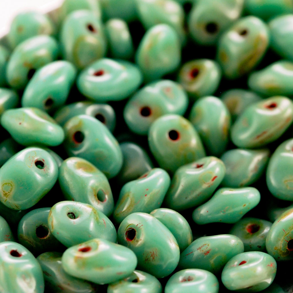 20 grams Turquoise Picasso Superuno Czech Beads - 2mm X 5mm - 100% Guarantee