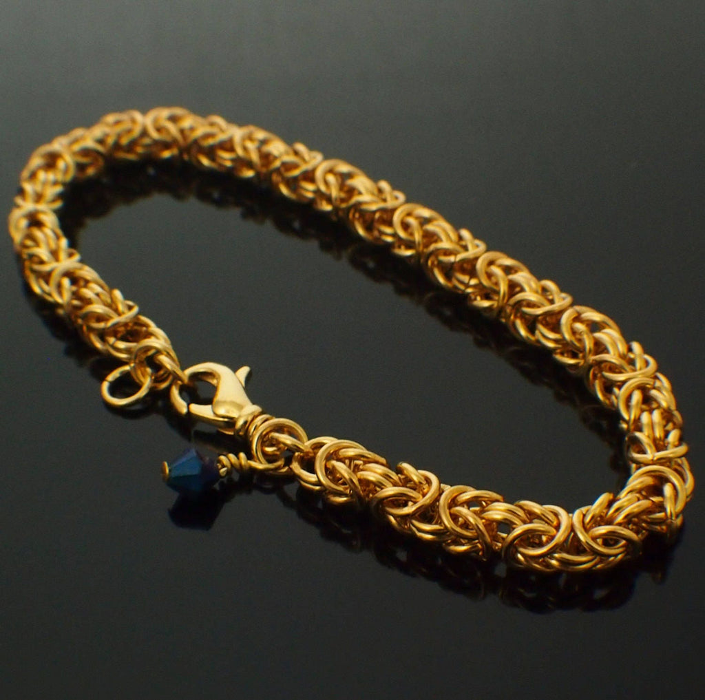 Bracelet Kit - Economical Gold or Silver Byzantine with Mood Bead - Byzantine Chainmail - Perfect Starter for Beginner