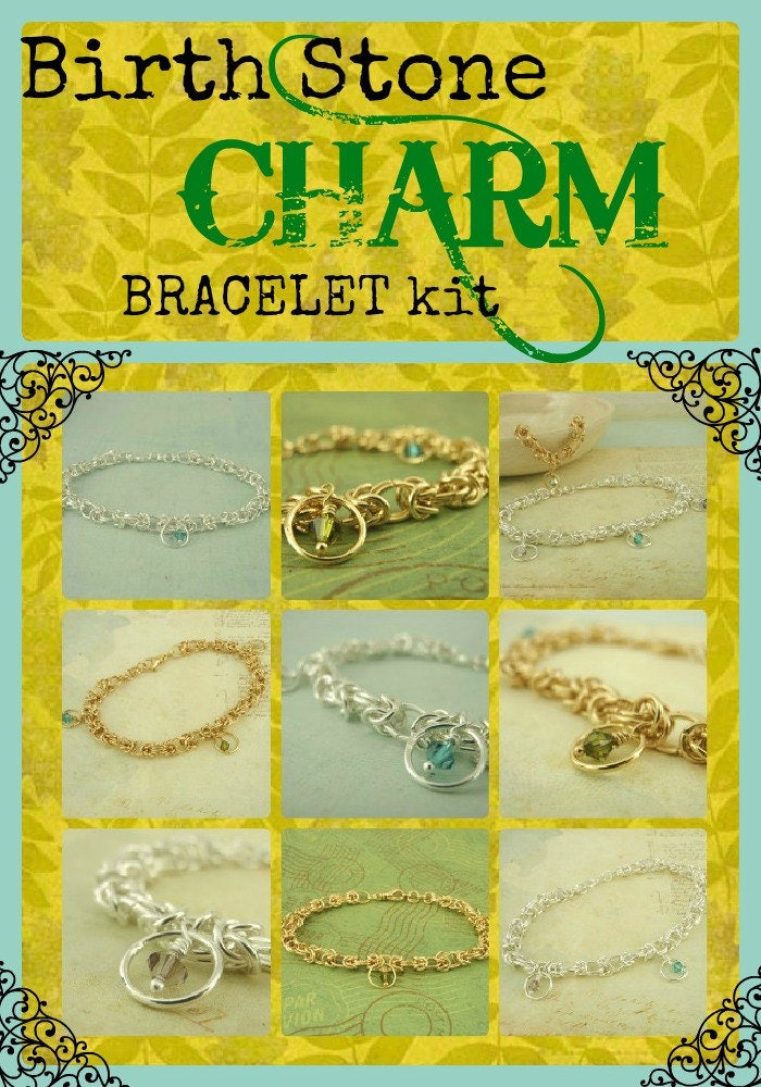 Byzantine Bracelet Kit with Crystal Charms in Gold Plate or Silver Plate Beginner Jewelry Creating