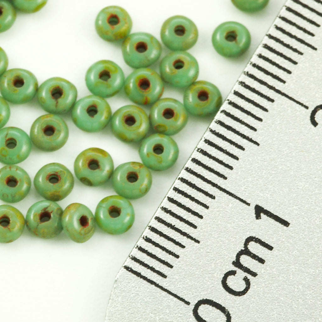 100 - 3mm Turquoise Picasso Rondelle Czech Glass Beads - 100% Guarantee
