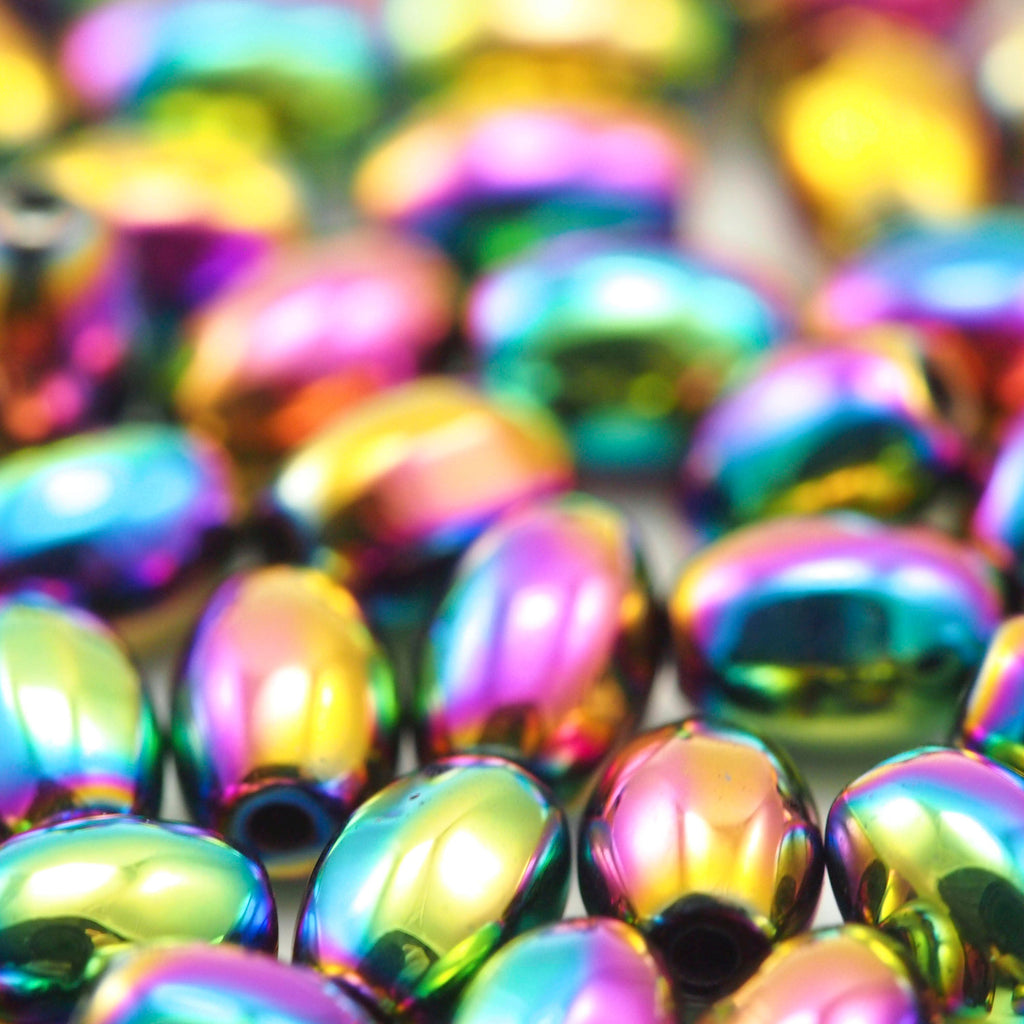 50 Smooth Rainbow Oval Beads 5mm X 3mm, 6mm X 4mm, 8mm X 5mm, 9mm X 6mm, 12mm X 6mm - 100% Guarantee