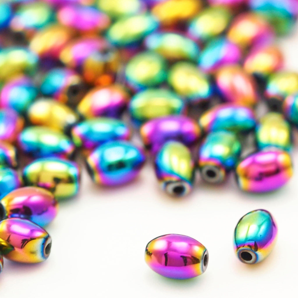 50 Smooth Rainbow Oval Beads 5mm X 3mm, 6mm X 4mm, 8mm X 5mm, 9mm X 6mm, 12mm X 6mm - 100% Guarantee