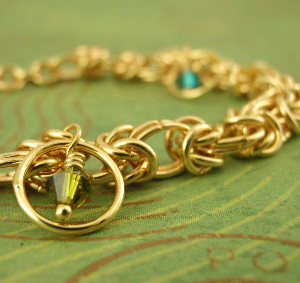 Byzantine Bracelet Kit with Crystal Charms in Gold Plate or Silver Plate Beginner Jewelry Creating