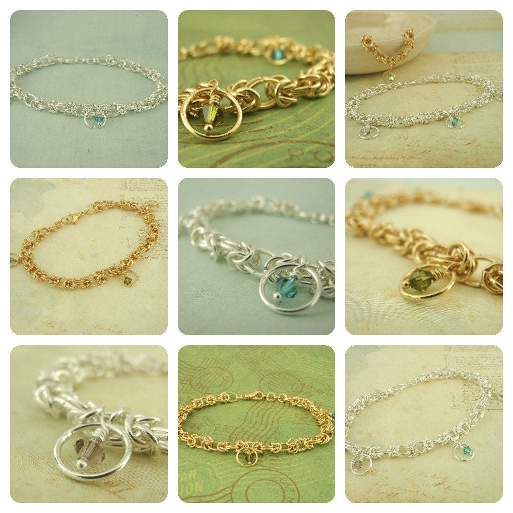 Byzantine Bracelet Kit with Crystal Charms in Gold Plate or Silver Plate Beginner Jewelry Creating