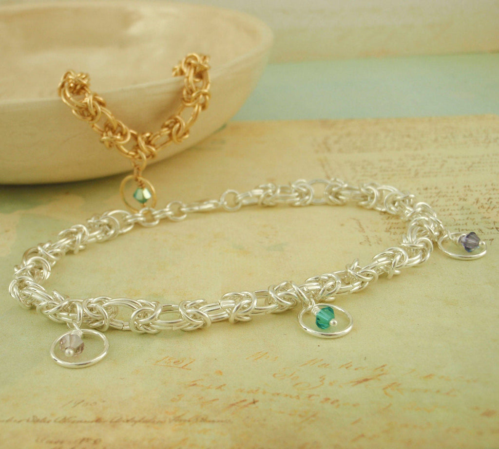 Byzantine Bracelet Kit with Crystal Charms in Gold Plate or Silver Plate Beginner Jewelry Creating