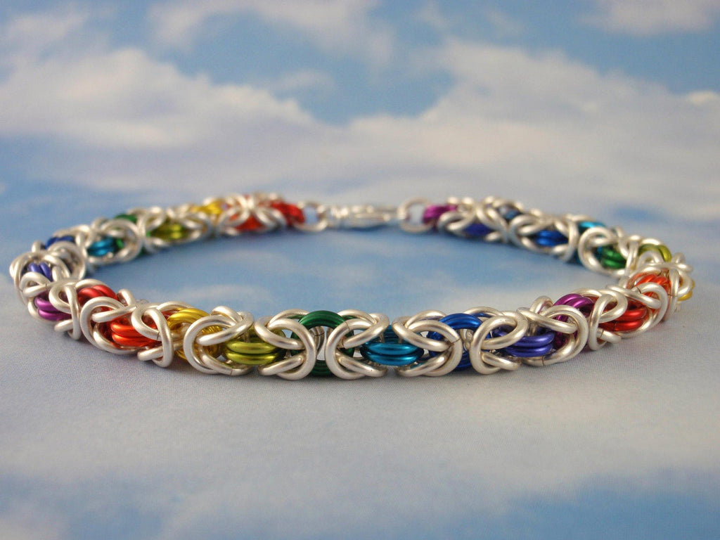 Bracelet Kit Silver Rainbow Byzantine Beginners Chainmaille - Pride Maille