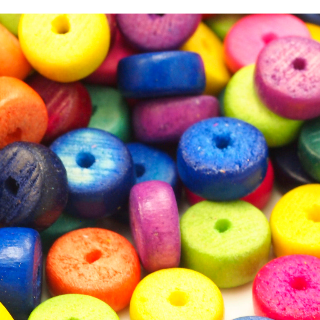 50 8mm Rondelle Wooden Beads Eco-Friendly - Red, Orange, Yellow, Blue, Green, Purple, Silver, Gold, Brown, Black, Grey, White, Pink & Mixes