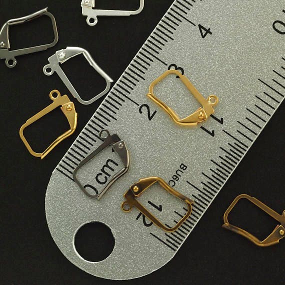 Leverback Ear Wires 4 Pairs Petite Angle with Plain Front in Gold Plate, Silver Plate, Antique Gold, Gunmetal