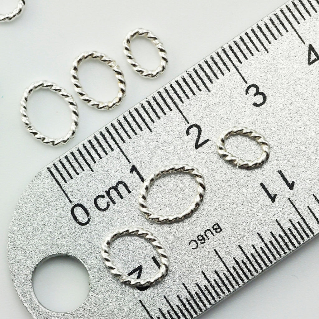 6 Sterling Silver Twisted Oval Jump Rings - 16 gauge in 3 Diameters