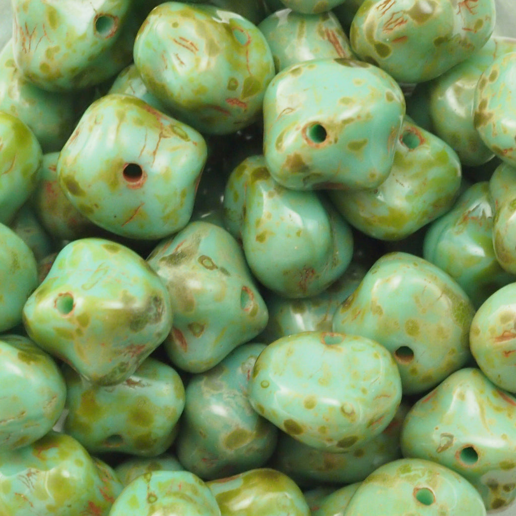 15 - 6mm X 8mm Nuggets - Opaque Turquoise Picasso Beads - Czech Glass - 100% Guarantee