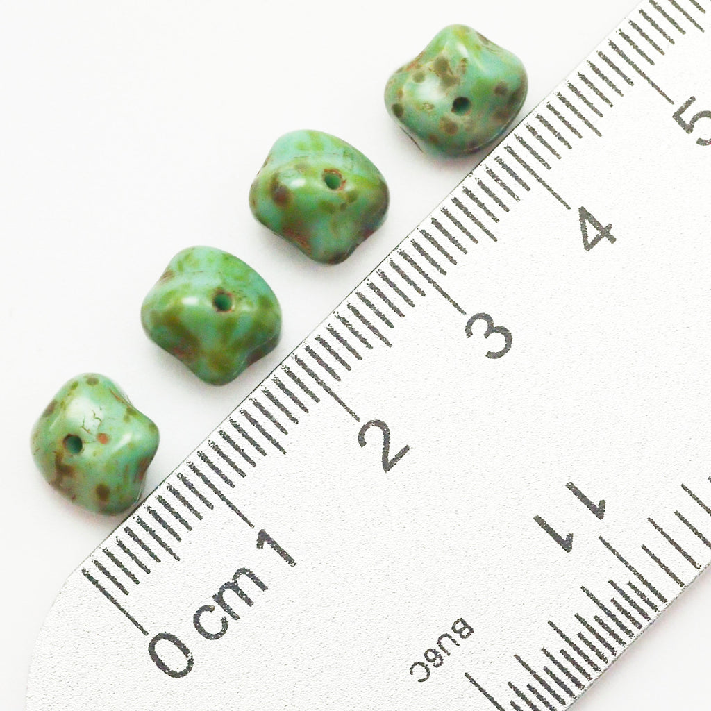 15 - 6mm X 8mm Nuggets - Opaque Turquoise Picasso Beads - Czech Glass - 100% Guarantee