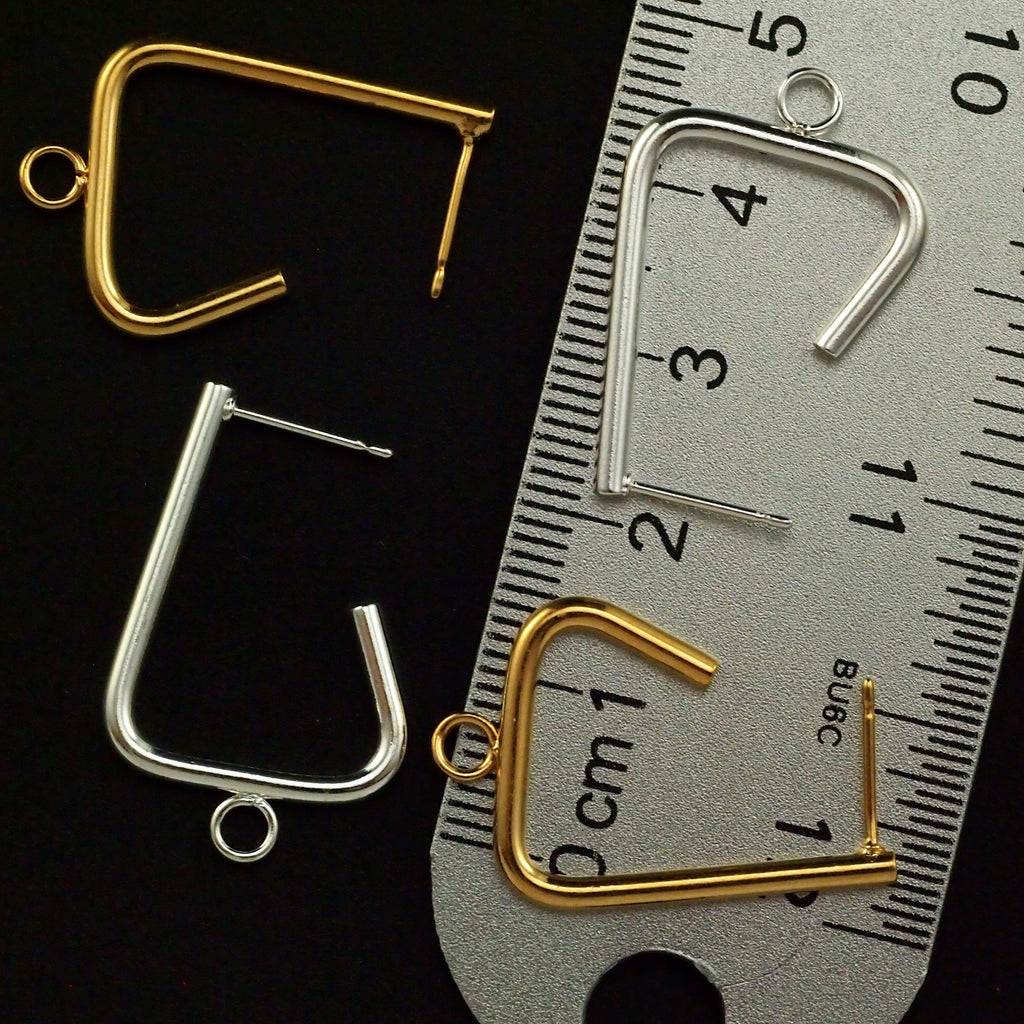 2 Pairs Angled Hoops with Loops in Silver Plate and Gold Plate 24mm X 18mm