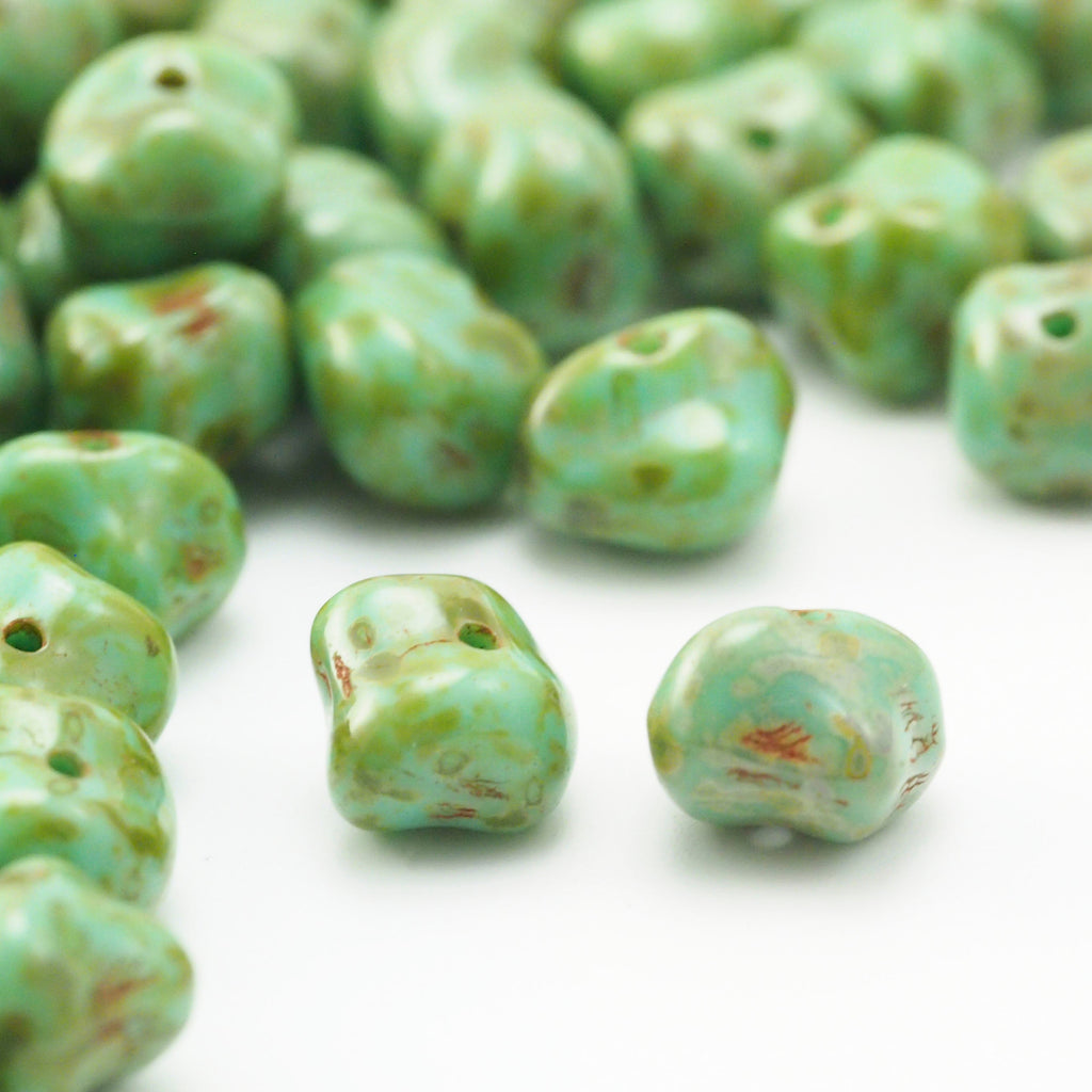 15 - 6mm X 8mm Nuggets - Opaque Turquoise Picasso Beads - Czech Glass - 100% Guarantee