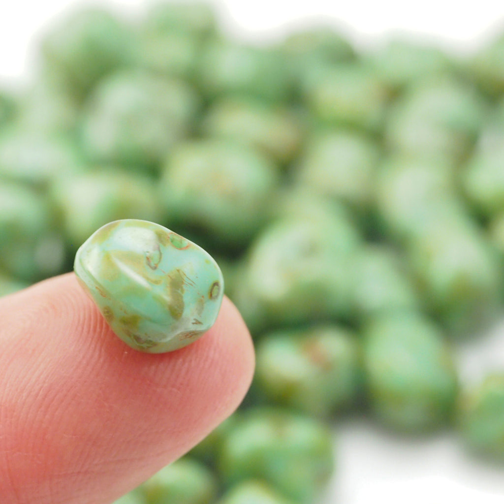15 - 6mm X 8mm Nuggets - Opaque Turquoise Picasso Beads - Czech Glass - 100% Guarantee