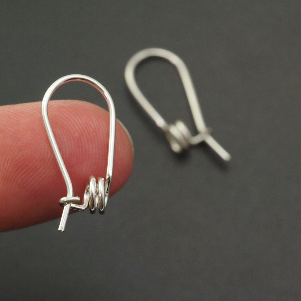 1 Pair Kidney Ear Wires Sterling Silver Double Spiral - 19 gauge in Shiny, Antique and Black