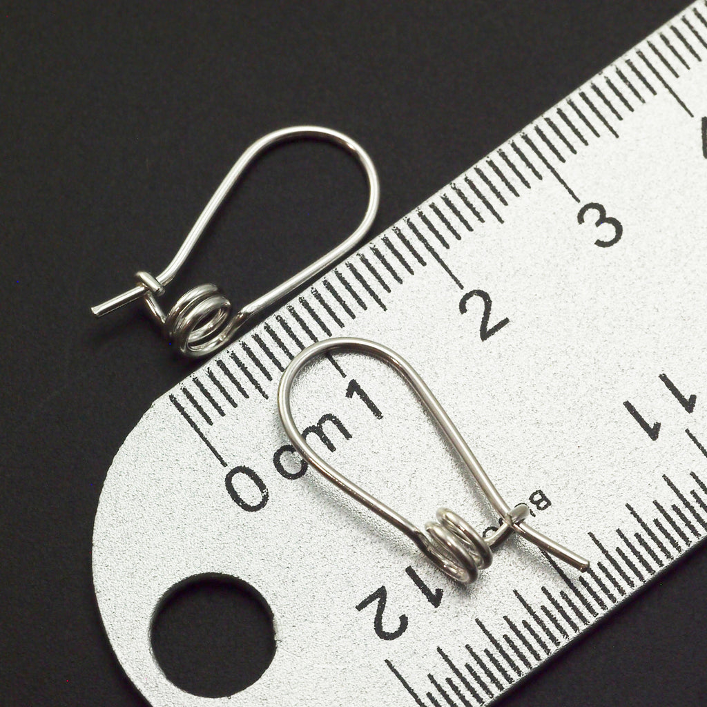 1 Pair Kidney Ear Wires Sterling Silver Double Spiral - 19 gauge in Shiny, Antique and Black
