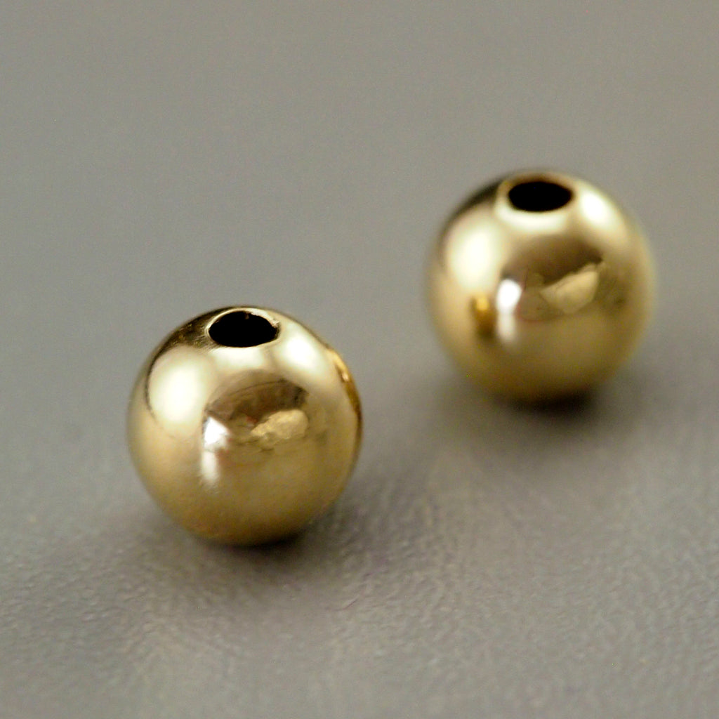 2 - 14kt Solid Gold Smooth Round Beads - 2mm, 2.5mm, 3mm, 4mm, 5mm, 6mm, 8mm - Thin or Thick Wall