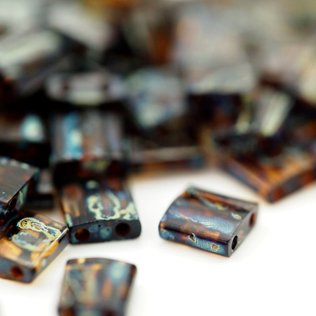 Miyuki 4502 Transparent Dark Topaz Picasso Tila & Half Tila Beads - 100% Guarantee