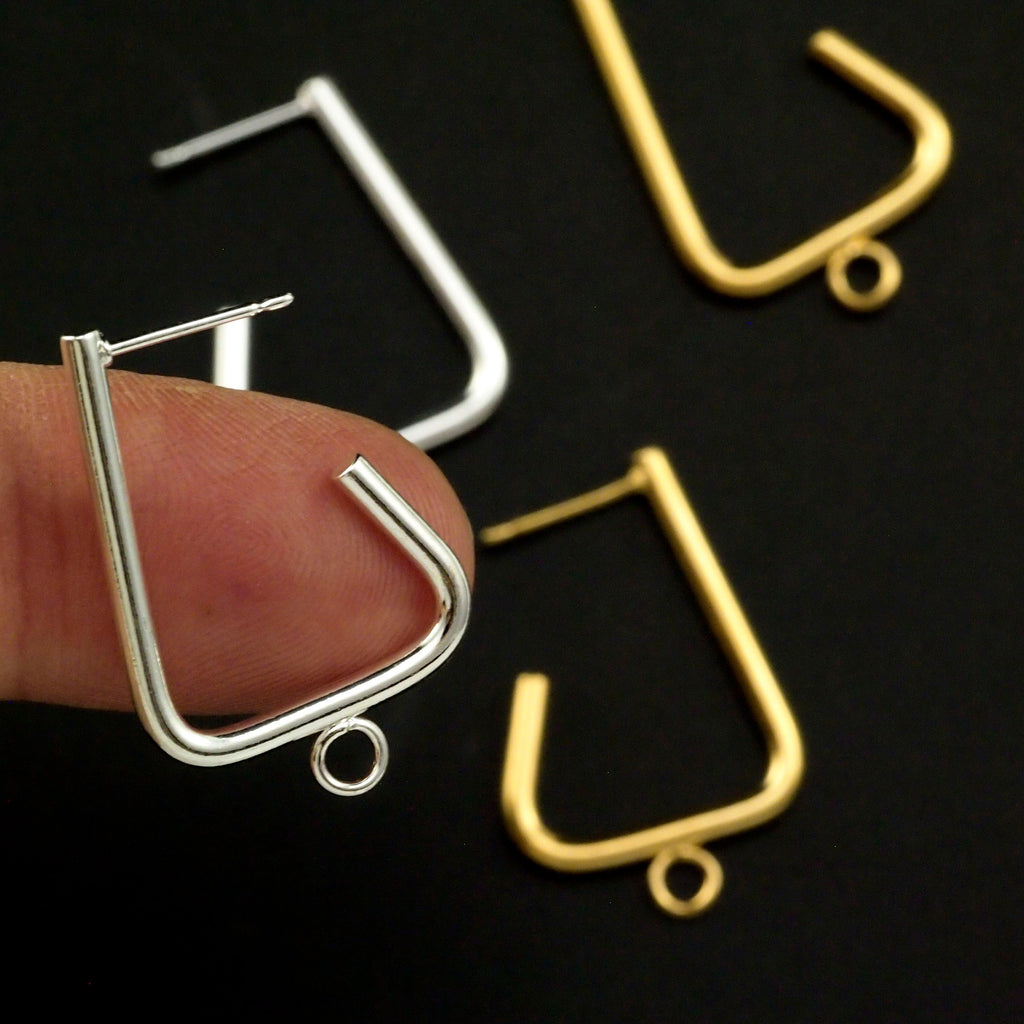 2 Pairs Angled Hoops with Loops in Silver Plate and Gold Plate 24mm X 18mm