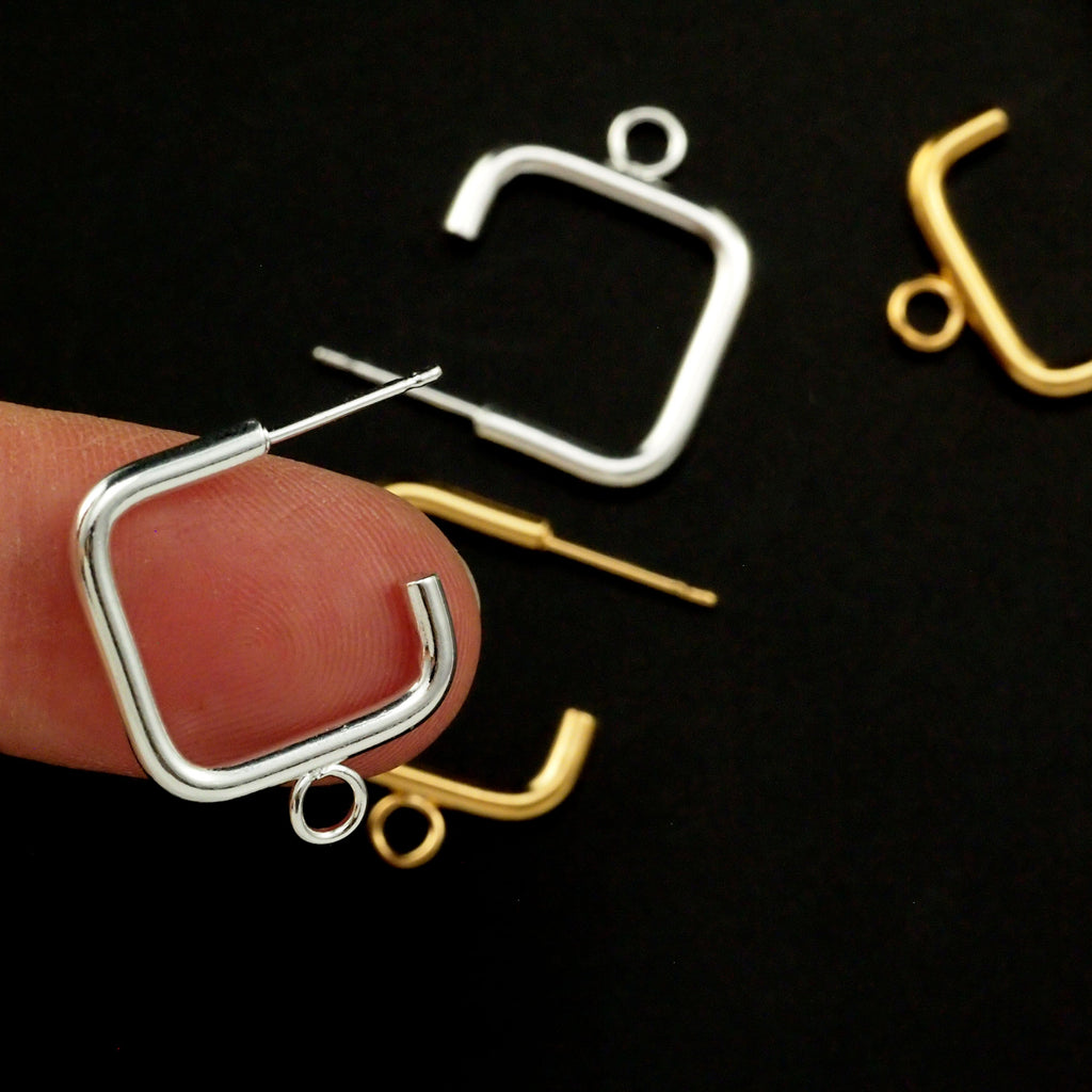 2 Pairs Square Hoops with Loops in Silver Plate and Gold Plate 17mm