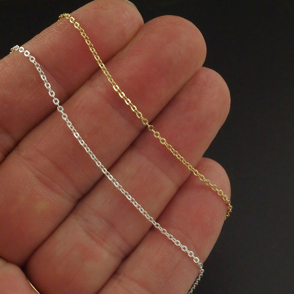 2 -1.2mm Silver or Gold Plated Flat Cable Chains 18" or 16" lengths - Finished with Clasp - Made in the USA - These Are The Best Chain