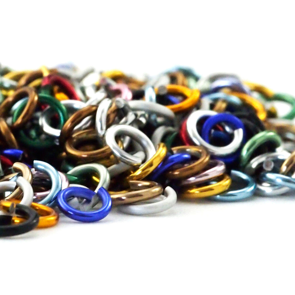 Anodized Aluminum Jump Ring Sample Pack ALL Gauges and Diameters - Color Mix - Top Shelf