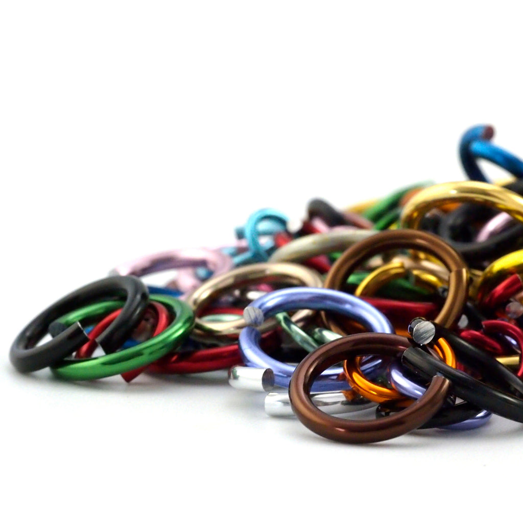 Anodized Aluminum Jump Ring Sample Pack ALL Gauges and Diameters - Color Mix - Top Shelf