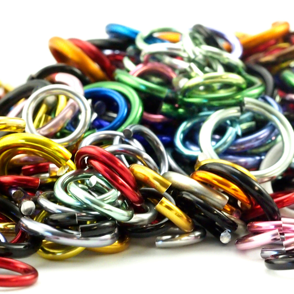 Anodized Aluminum Jump Ring Sample Pack ALL Gauges and Diameters - Color Mix - Top Shelf
