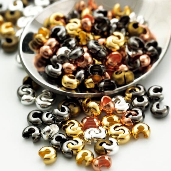 50 - 3mm, 4mm, 5mm Crimp Covers - Silver Plated, Gold Plated, Gunmetal, Antique Gold, Copper, Rose Gold or Stainless Steel