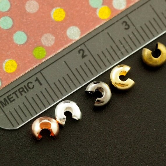 50 - 3mm, 4mm, 5mm Crimp Covers - Silver Plated, Gold Plated, Gunmetal, Antique Gold, Copper, Rose Gold or Stainless Steel