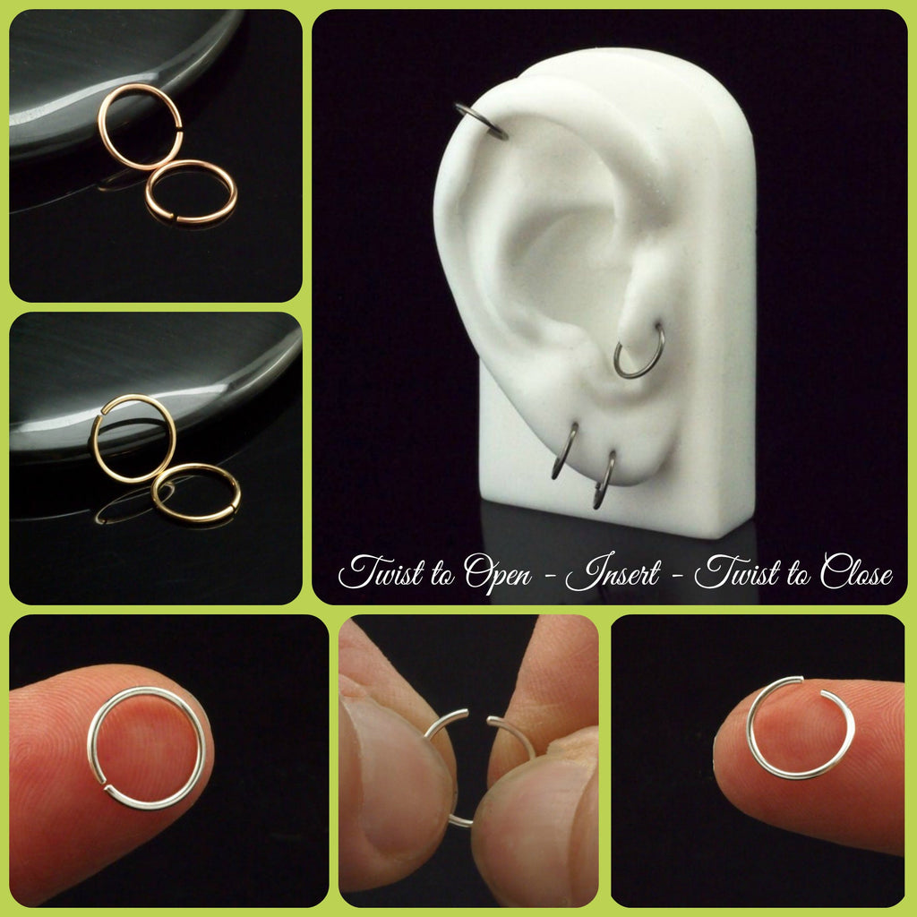 1 Simple Mood Bead Hoop Earring - 14kt Gold Filled, 14kt Rose Gold Filled, Sterling Silver - 20 gauge 10mm OD with Mood Bead