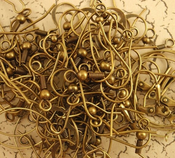 Ear Wires 50 Pairs Sample Pack of Lever Backs, Hoops, French and Kidney in Gold Plate, Silver Plate, Copper, Gunmetal or Antique Gold