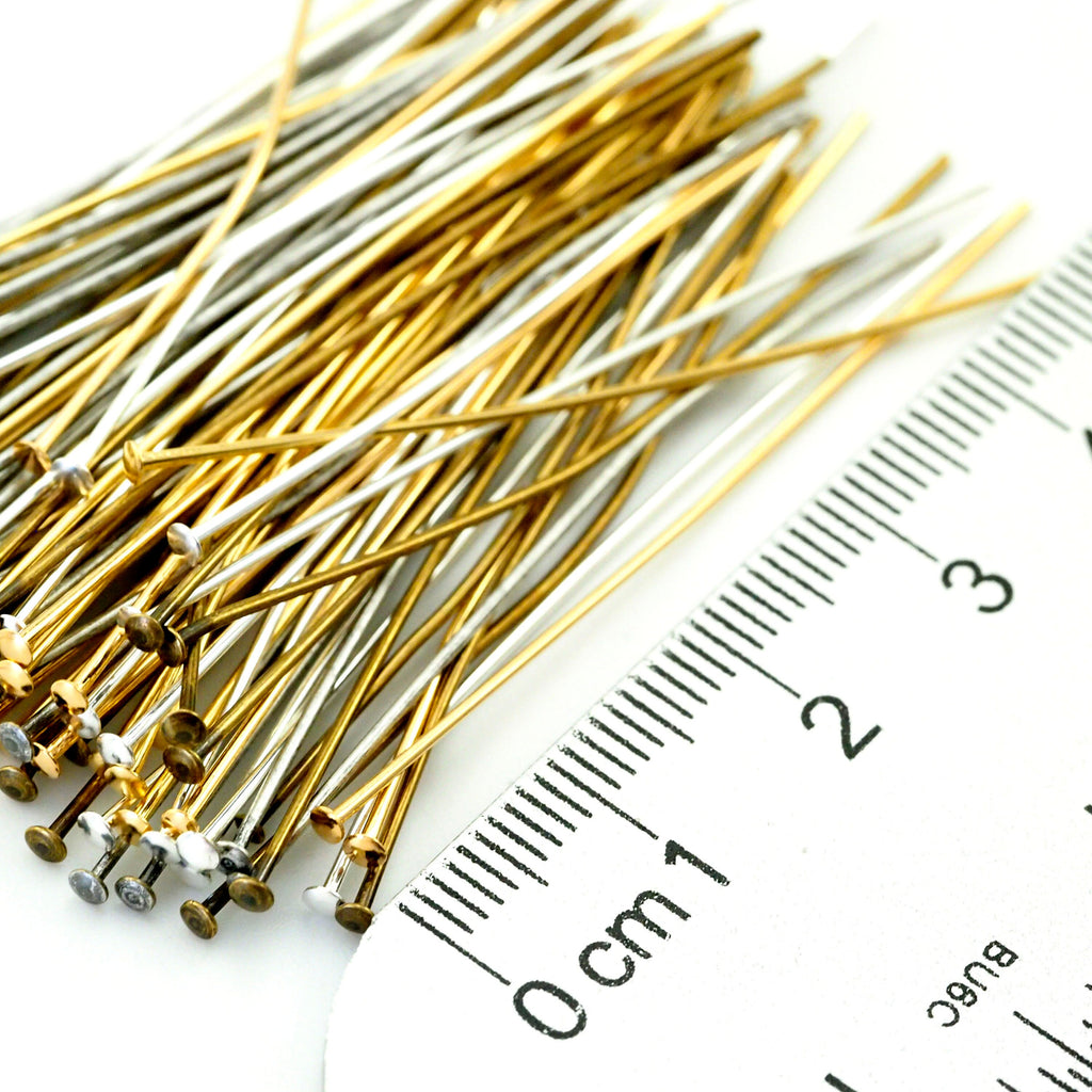 100 Flat Head Pins - Silver, Gold, Antique Silver, Antique Gold, Gunmetal, Rose Gold - 21 gauge or 24 gauge
