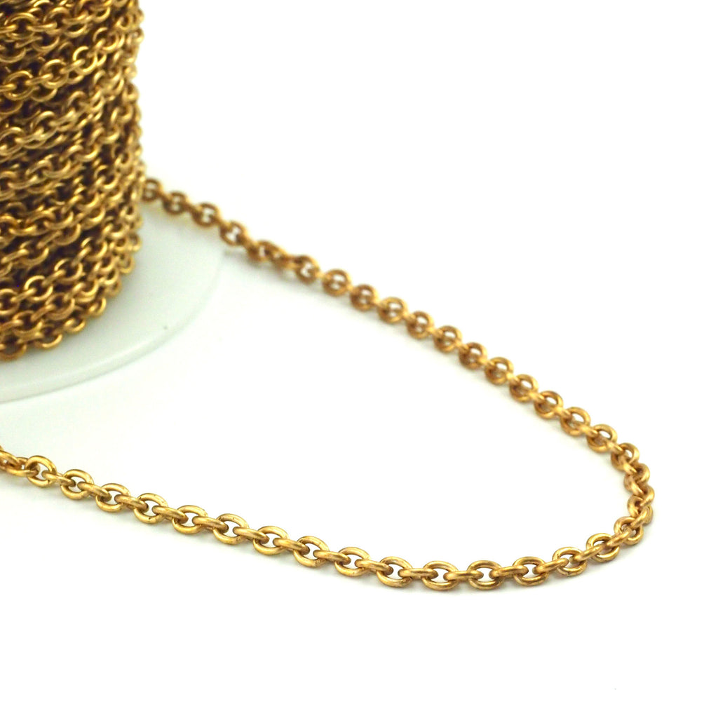 Solid Brass 2.8mm Oval Cable Chain - By the Foot or Finished with a Lobster Clasp - Made in the USA - Shiny or Antique Chain