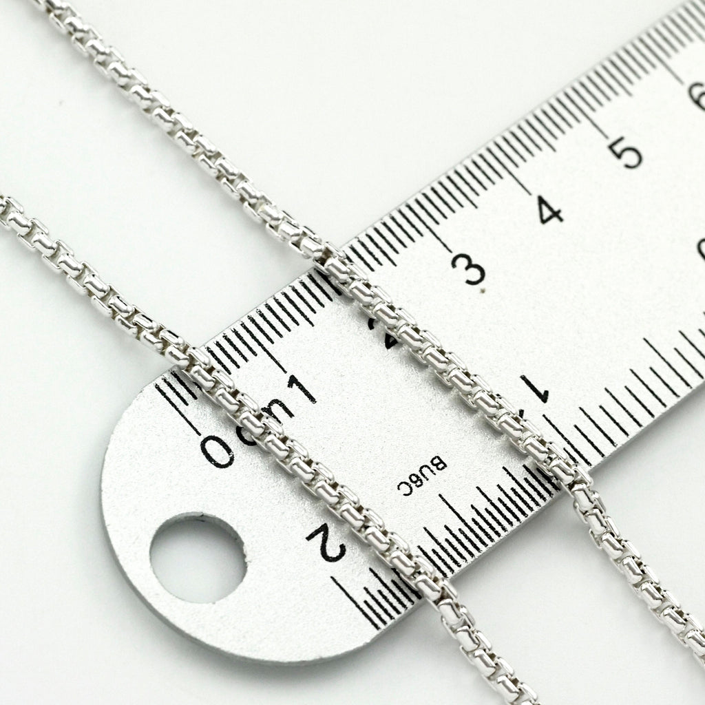 Sterling Silver Rounded Box Chain 2.6mm Any Length Necklace or By The Foot - Made in the USA